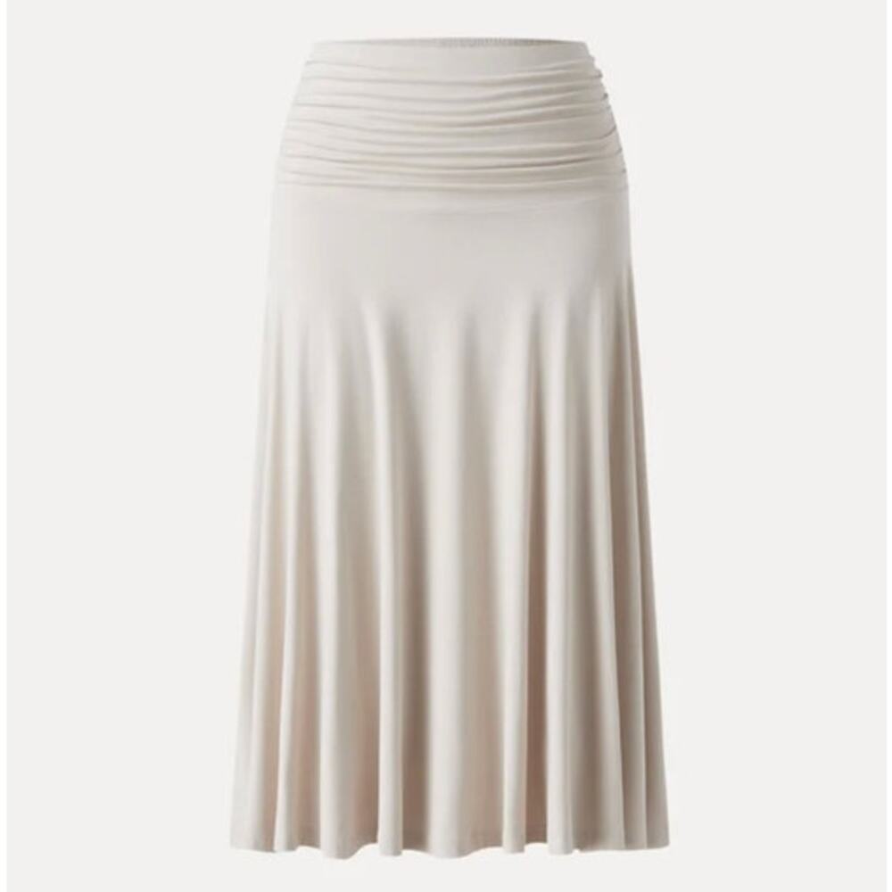 OGL Skirt Size S NEW Flowy Side Ruched A-line Midi Skirt Fog Cream Eco-SkinKiss - Picture 4 of 13